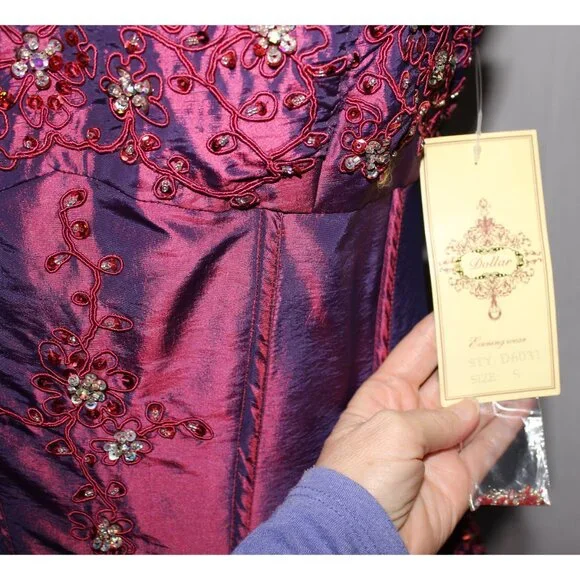 Dollar Fashion #6031 Layered Taffeta and Lace Prom Gown - Size S- PLUM-NEW - Picture 8 of 8